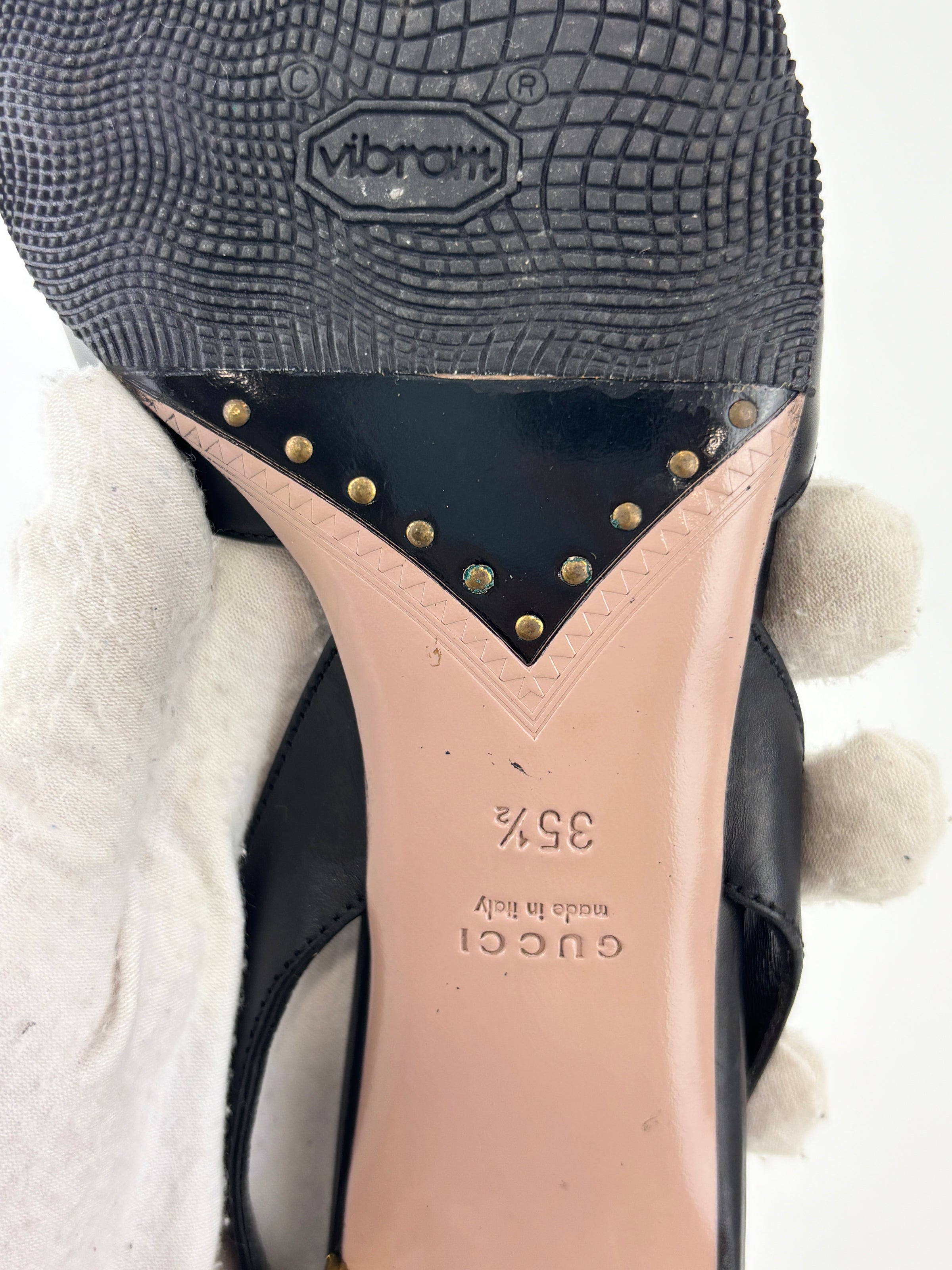 Arielle Swarovski Crystal Embellished Leather Slingback Pumps Size 35.5
