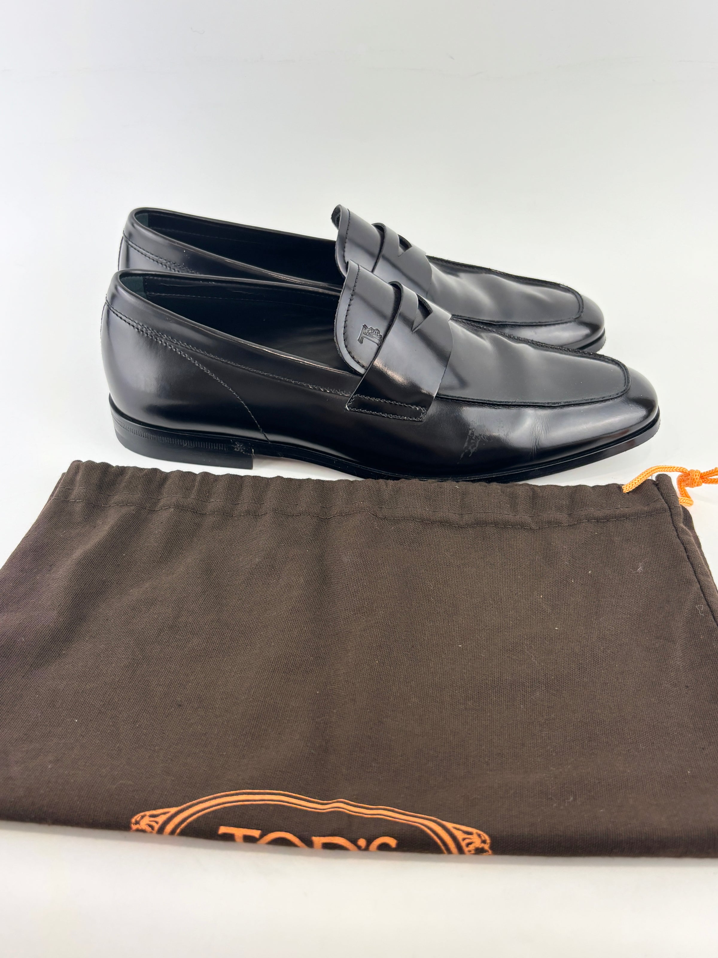 Men’s Smooth Leather Loafers in Black Size 5
