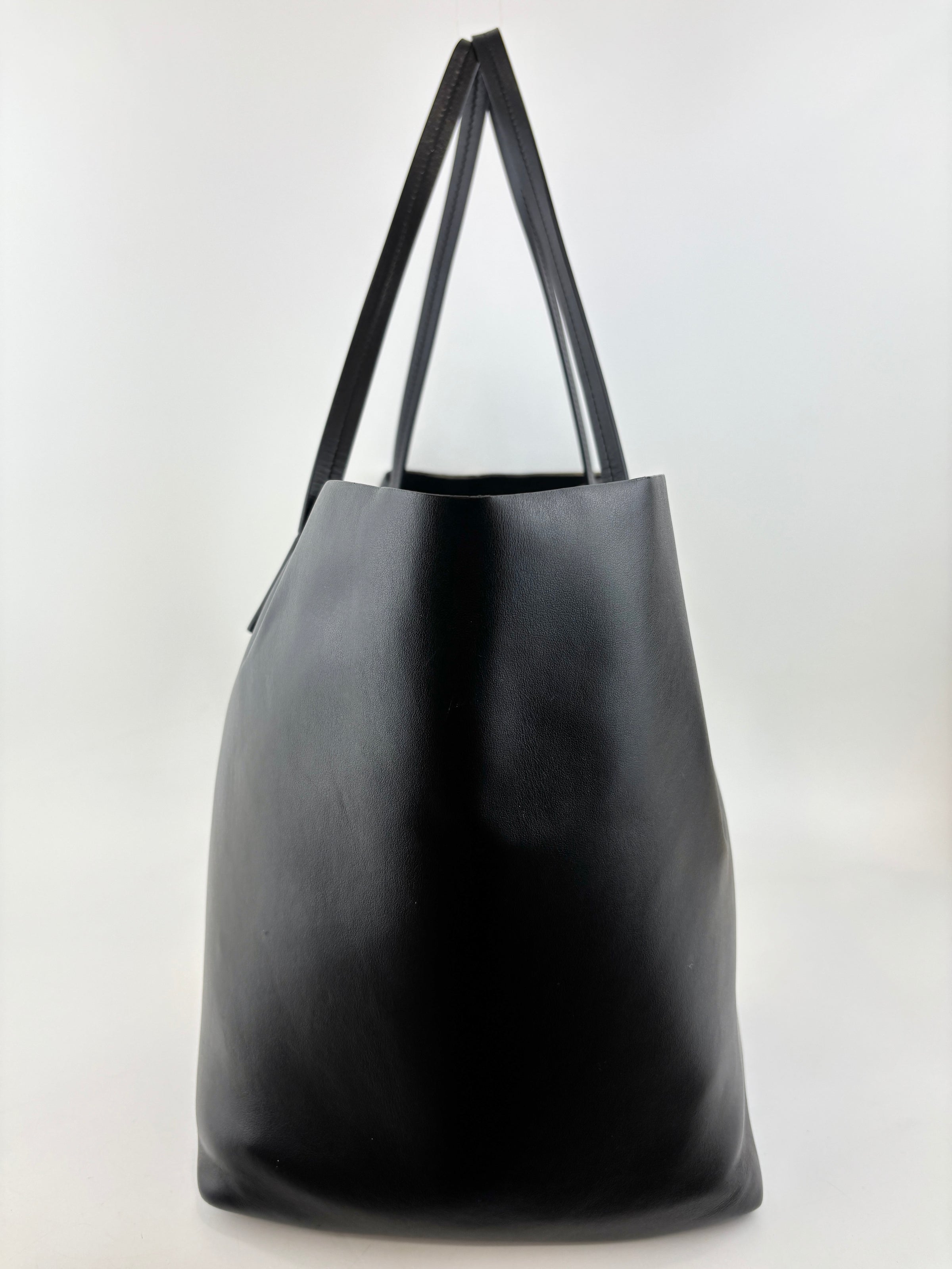 Black Leather Barocco Print Shopper Tote