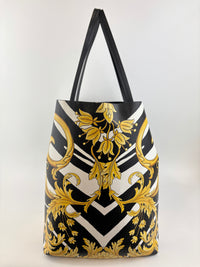 Black Leather Barocco Print Shopper Tote
