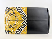 Black Leather Barocco Print Shopper Tote