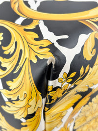 Black Leather Barocco Print Shopper Tote