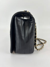 A91586 Chevron Quilted Small Statement Flap Black Calfskin