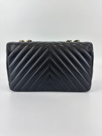 A91586 Chevron Quilted Small Statement Flap Black Calfskin