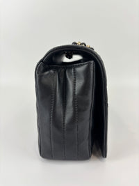 A91586 Chevron Quilted Small Statement Flap Black Calfskin