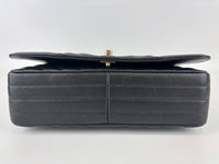 A91586 Chevron Quilted Small Statement Flap Black Calfskin