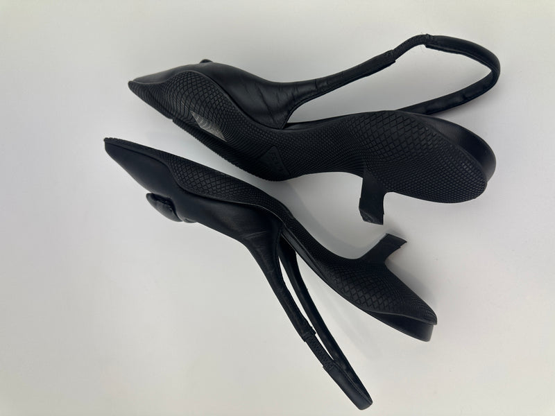 Slingback Black Brushed Leather Pumps Size 35.5