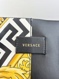 Black Leather Barocco Print Shopper Tote