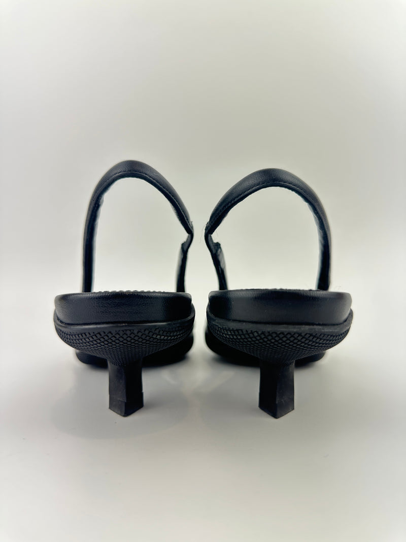 Slingback Black Brushed Leather Pumps Size 35.5