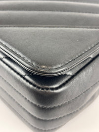 A91586 Chevron Quilted Small Statement Flap Black Calfskin