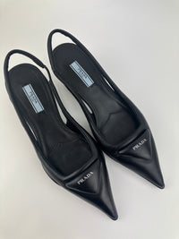 Slingback Black Brushed Leather Pumps Size 35.5