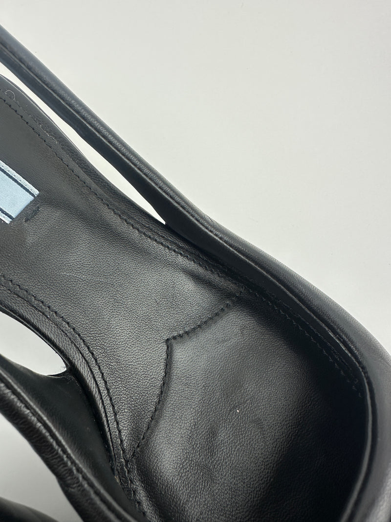 Slingback Black Brushed Leather Pumps Size 35.5