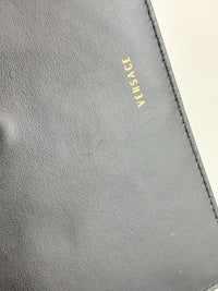 Black Leather Barocco Print Shopper Tote