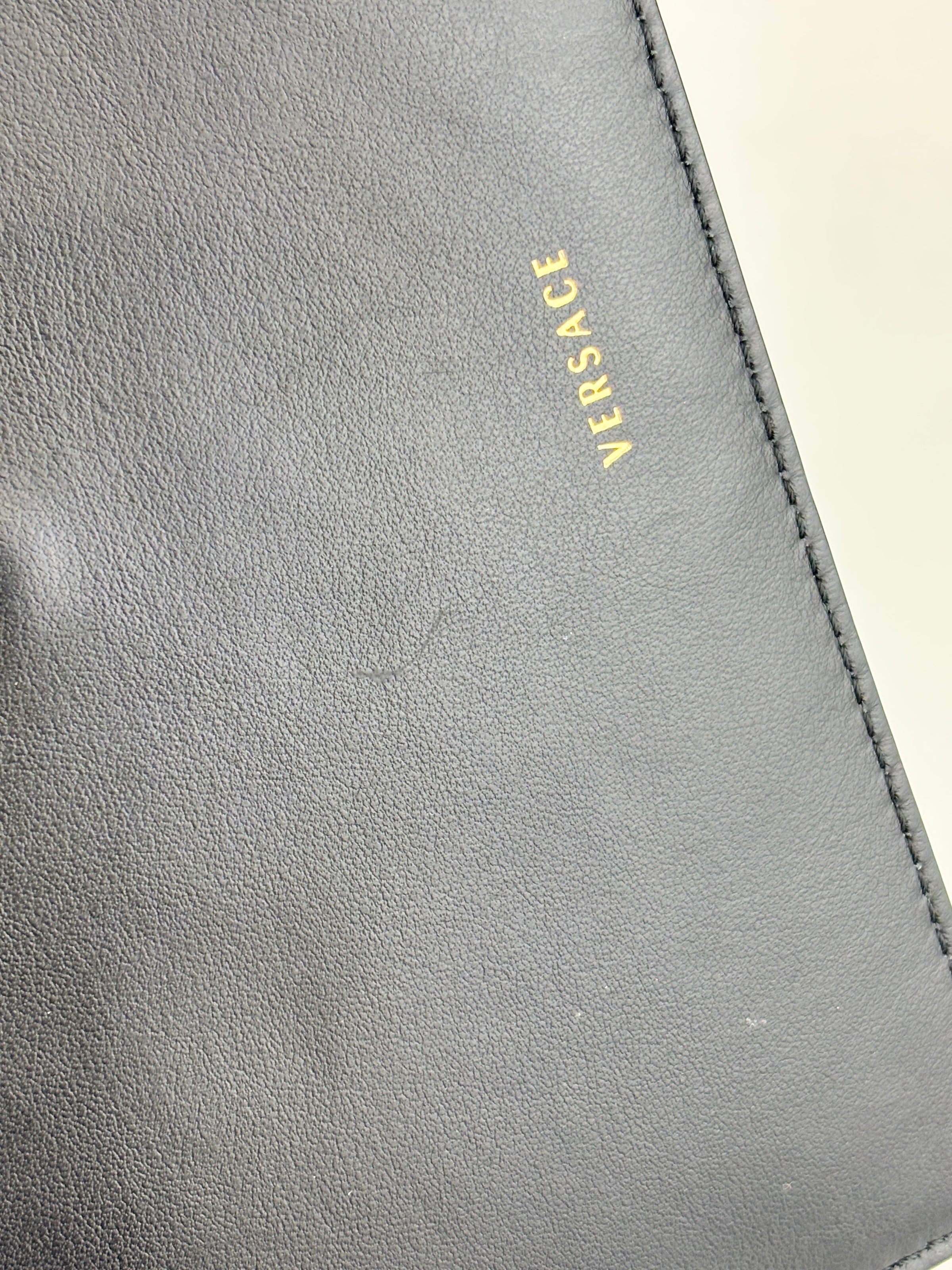 Black Leather Barocco Print Shopper Tote