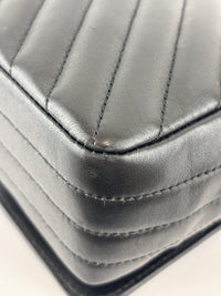 A91586 Chevron Quilted Small Statement Flap Black Calfskin