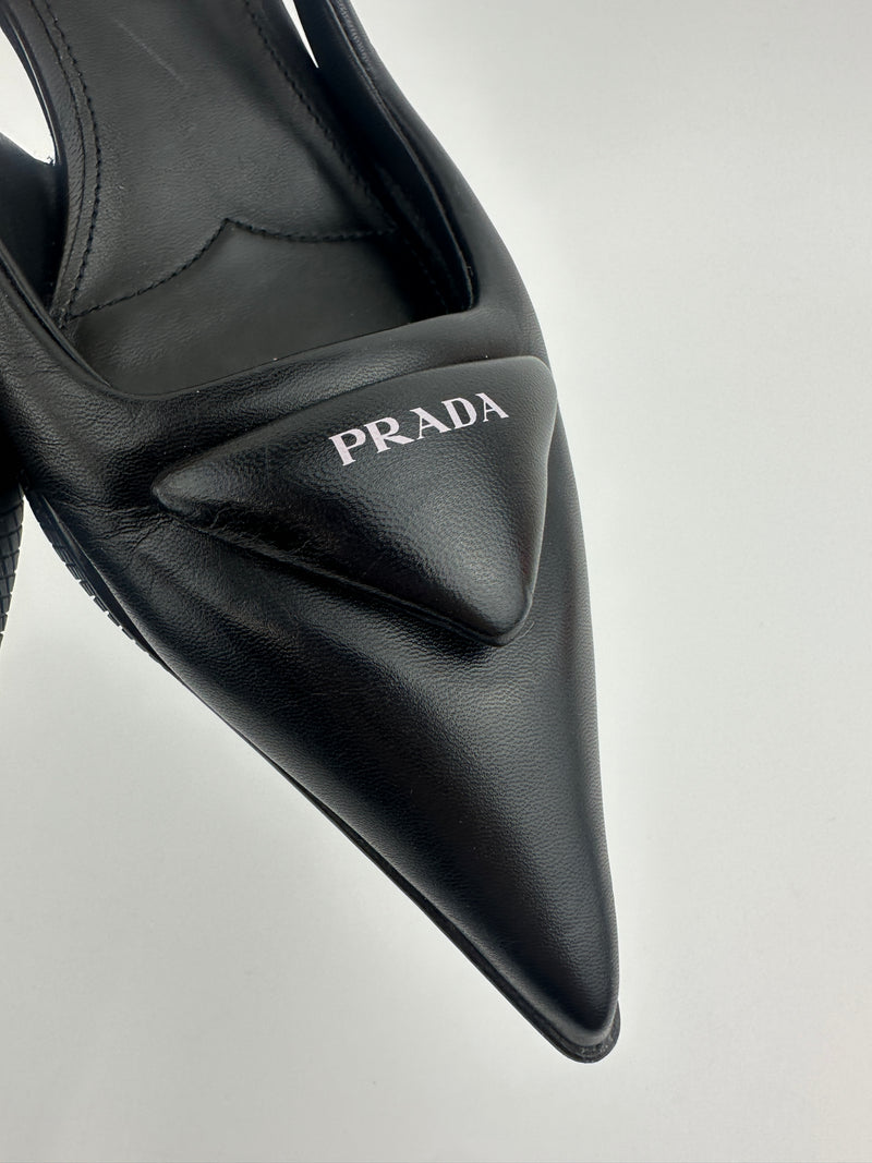 Slingback Black Brushed Leather Pumps Size 35.5