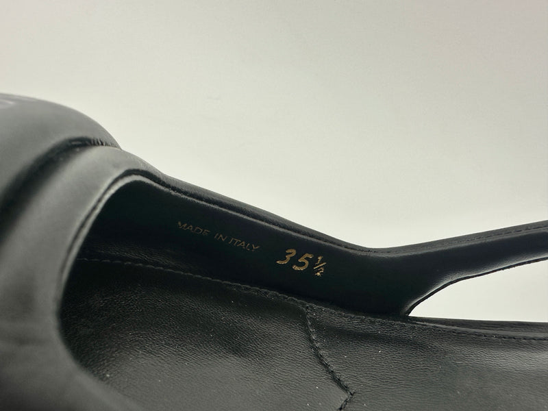 Slingback Black Brushed Leather Pumps Size 35.5