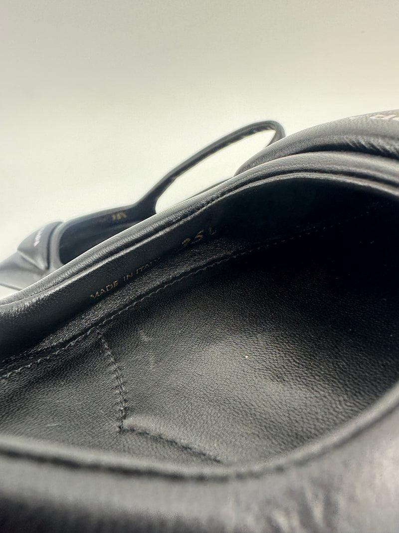 Slingback Black Brushed Leather Pumps Size 35.5