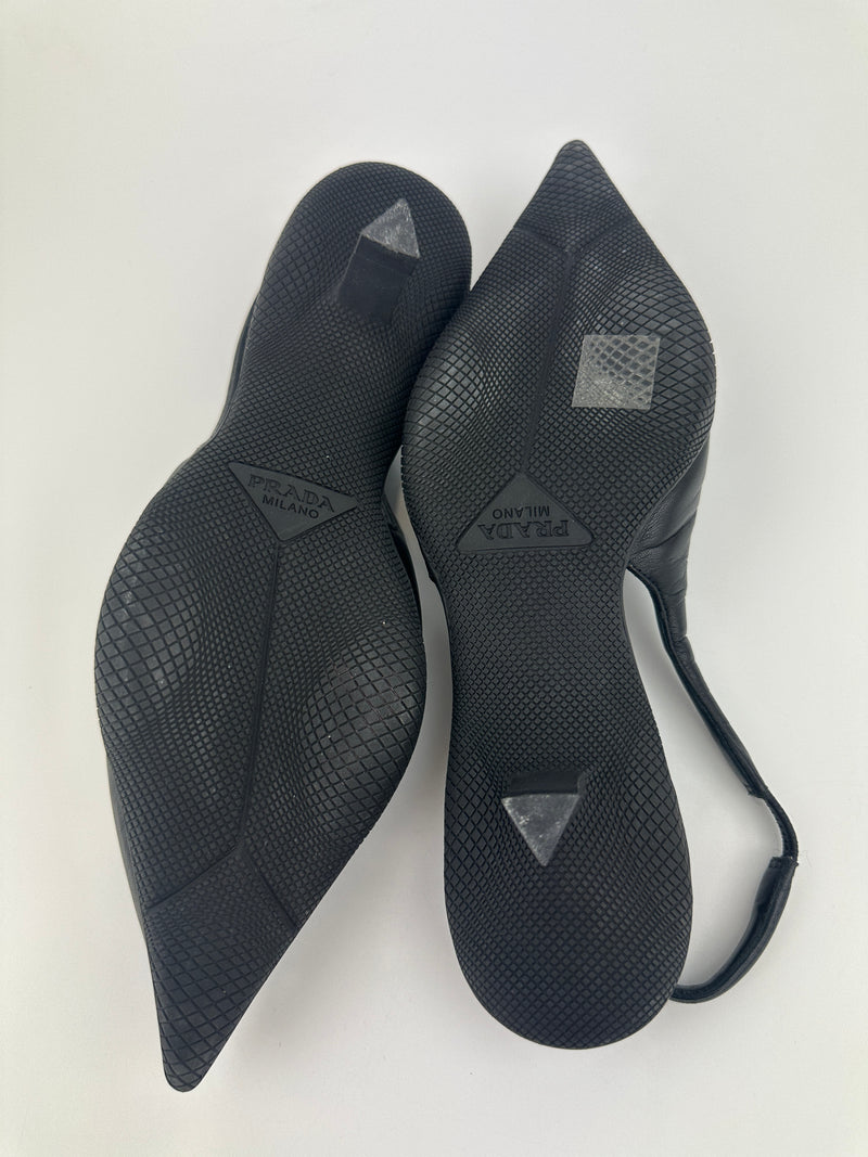 Slingback Black Brushed Leather Pumps Size 35.5