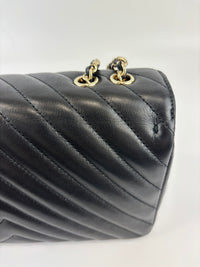 A91586 Chevron Quilted Small Statement Flap Black Calfskin