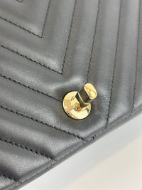 A91586 Chevron Quilted Small Statement Flap Black Calfskin