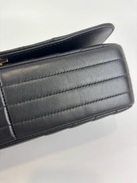 A91586 Chevron Quilted Small Statement Flap Black Calfskin