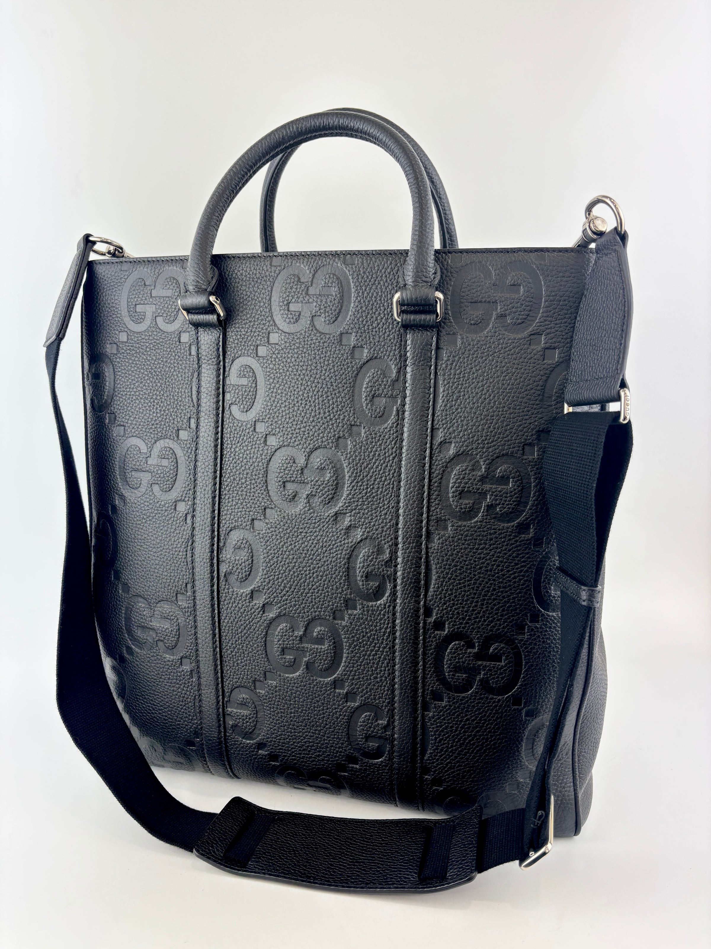 Medium Jumbo GG Leather Tote Bag in Black