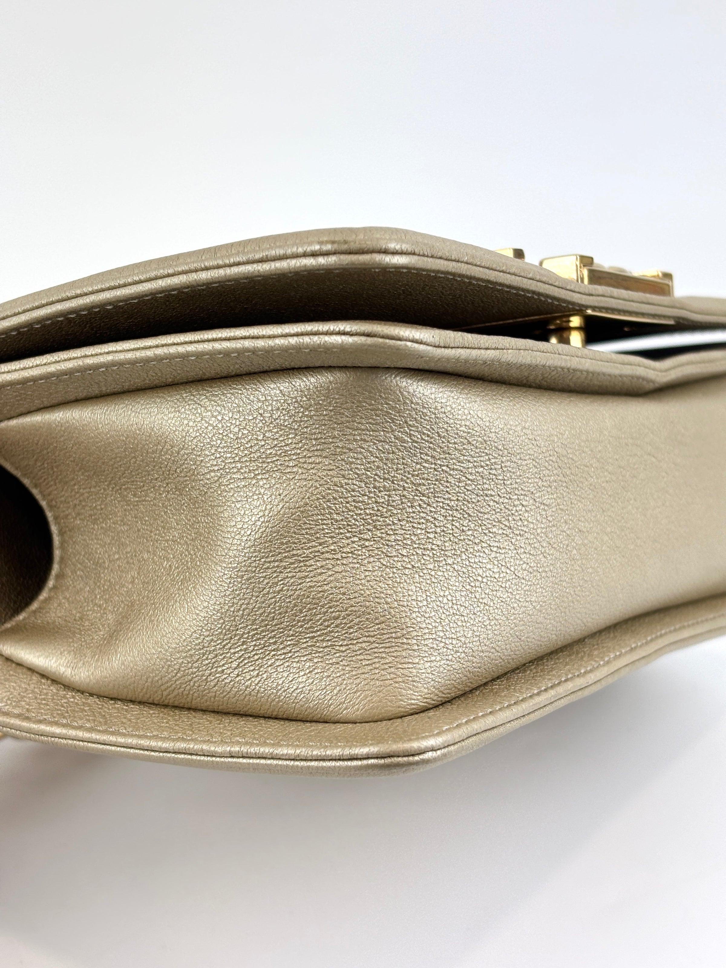 Limited Edition Gold Metallic Small Boy Flap Calfskin Antique GHW