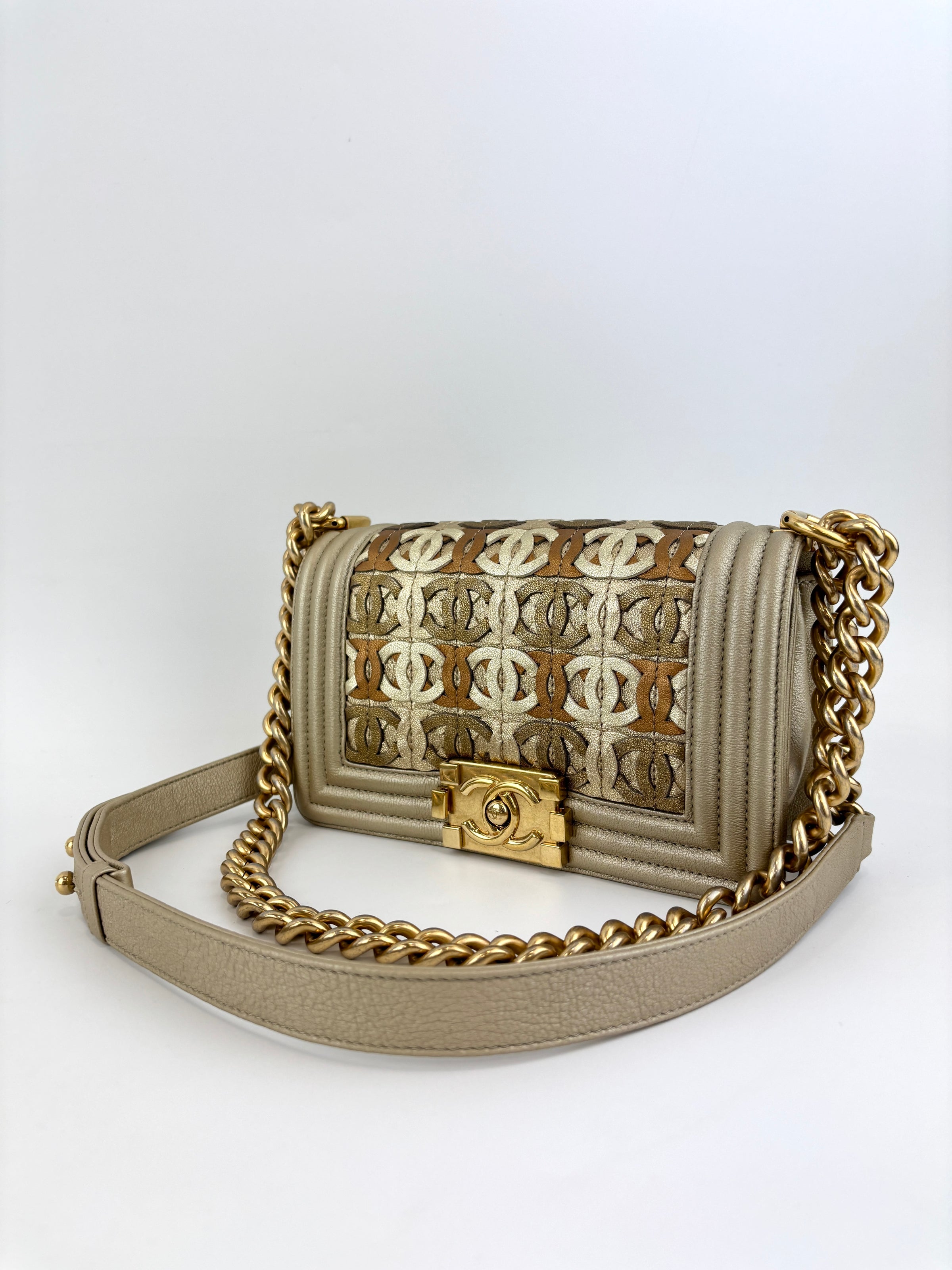 Limited Edition Gold Metallic Small Boy Flap Calfskin Antique GHW