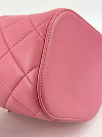 Pink Lambskin Trendy CC Top Handle Vanity Case With Chain LGHW
