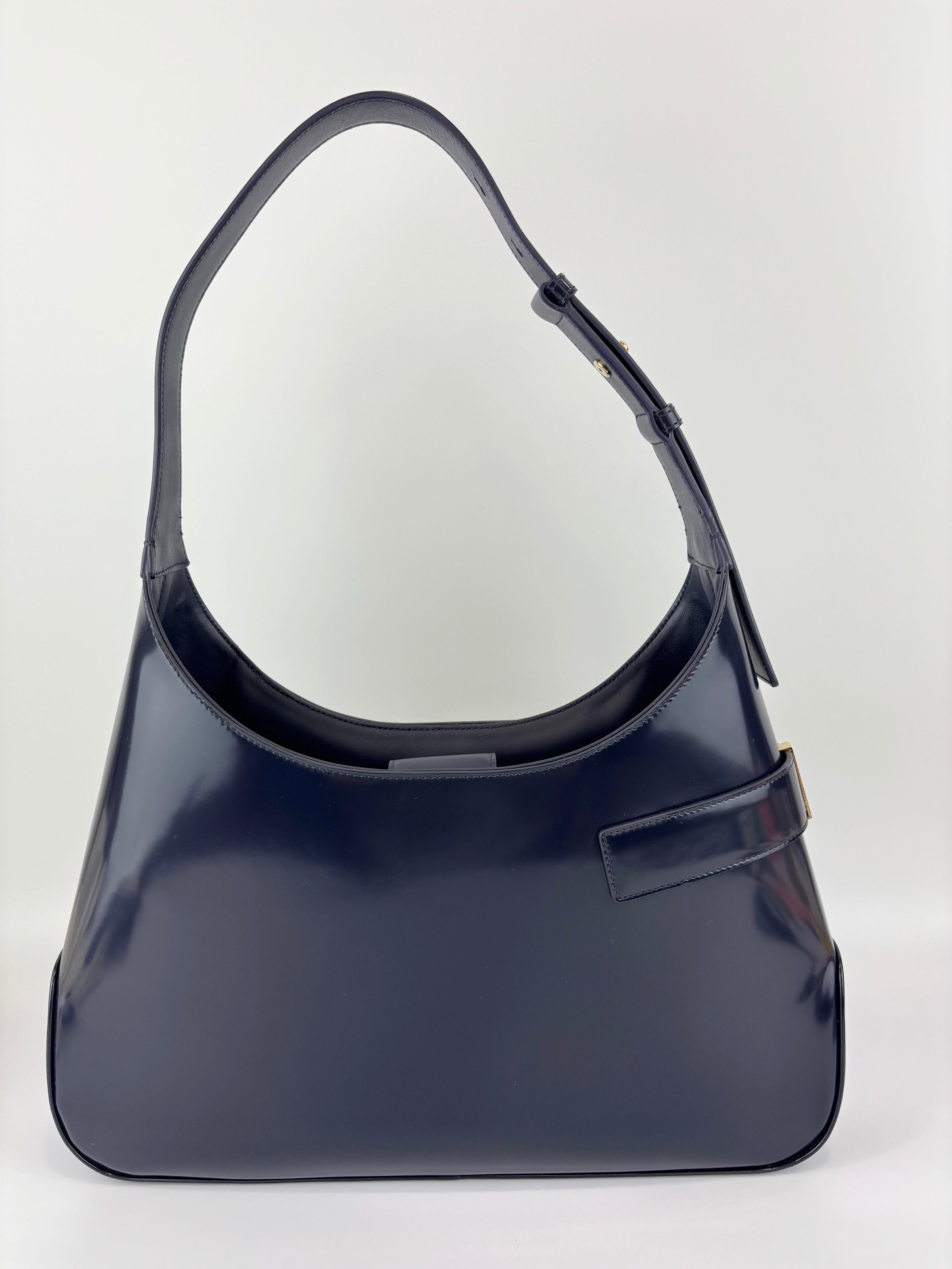 Large Brushed Calfskin Gancini Arch Shoulder Hobo Midnight Blue