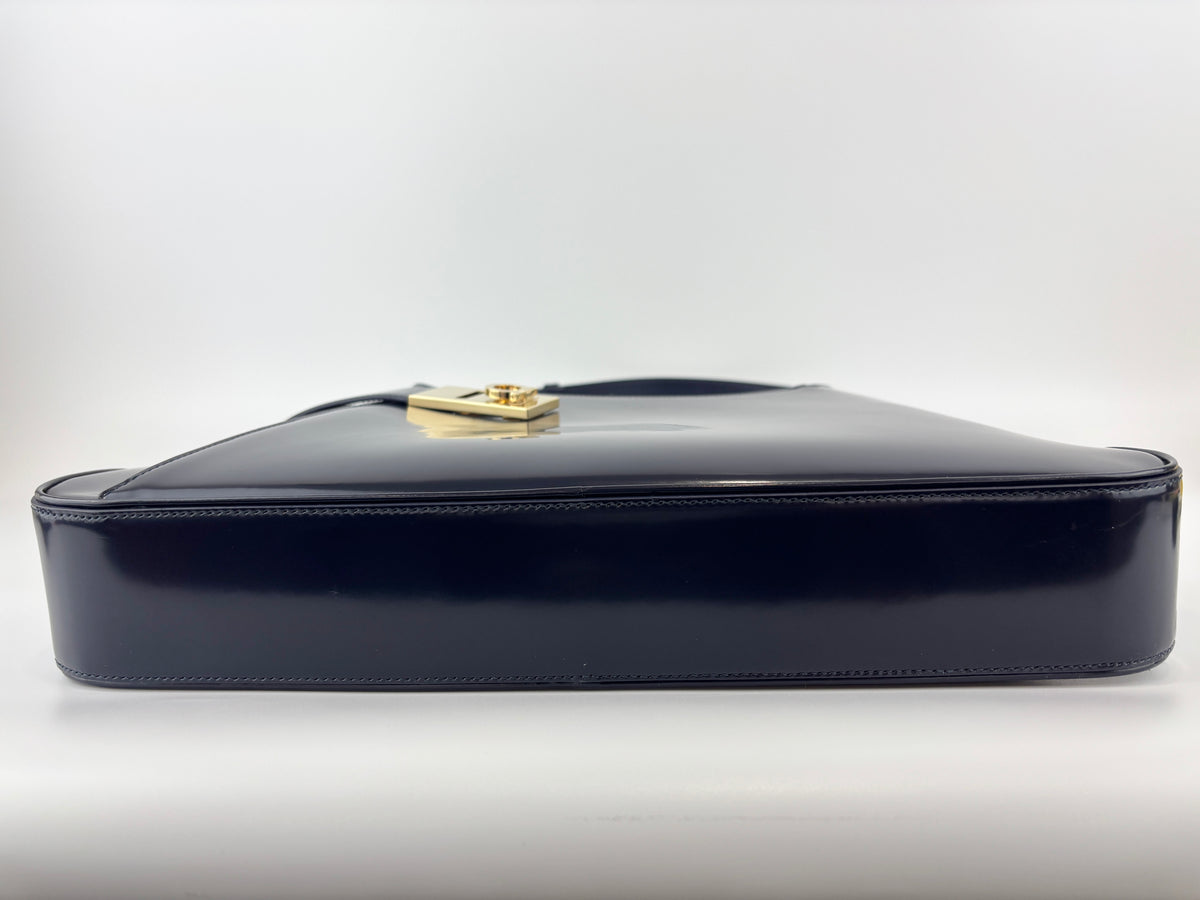 Large Brushed Calfskin Gancini Arch Shoulder Hobo Midnight Blue