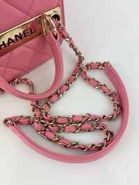 Pink Lambskin Trendy CC Top Handle Vanity Case With Chain LGHW