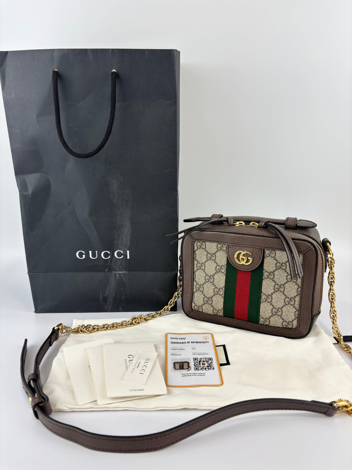 Beige GG Supreme Coated Canvas Ophidia Mini Square Shoulder Bag