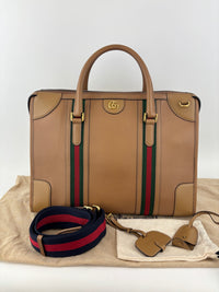 715671 Koi Calfskin Large GG Jacquard/Canvas Bauletto Duffle Bag