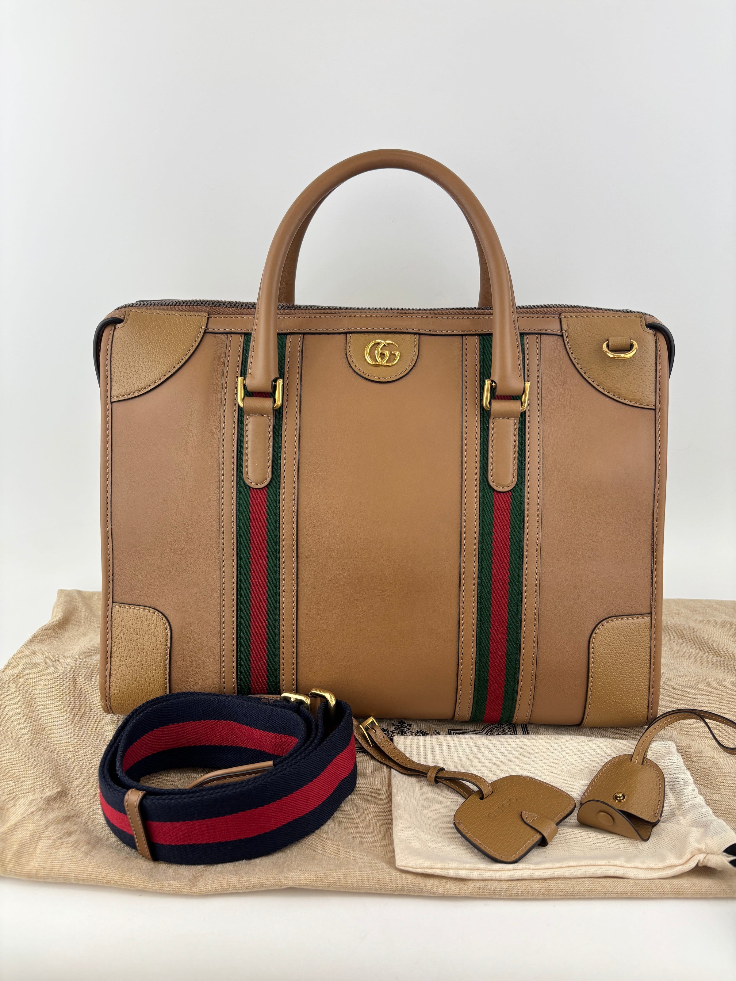 715671 Koi Calfskin Large GG Jacquard/Canvas Bauletto Duffle Bag
