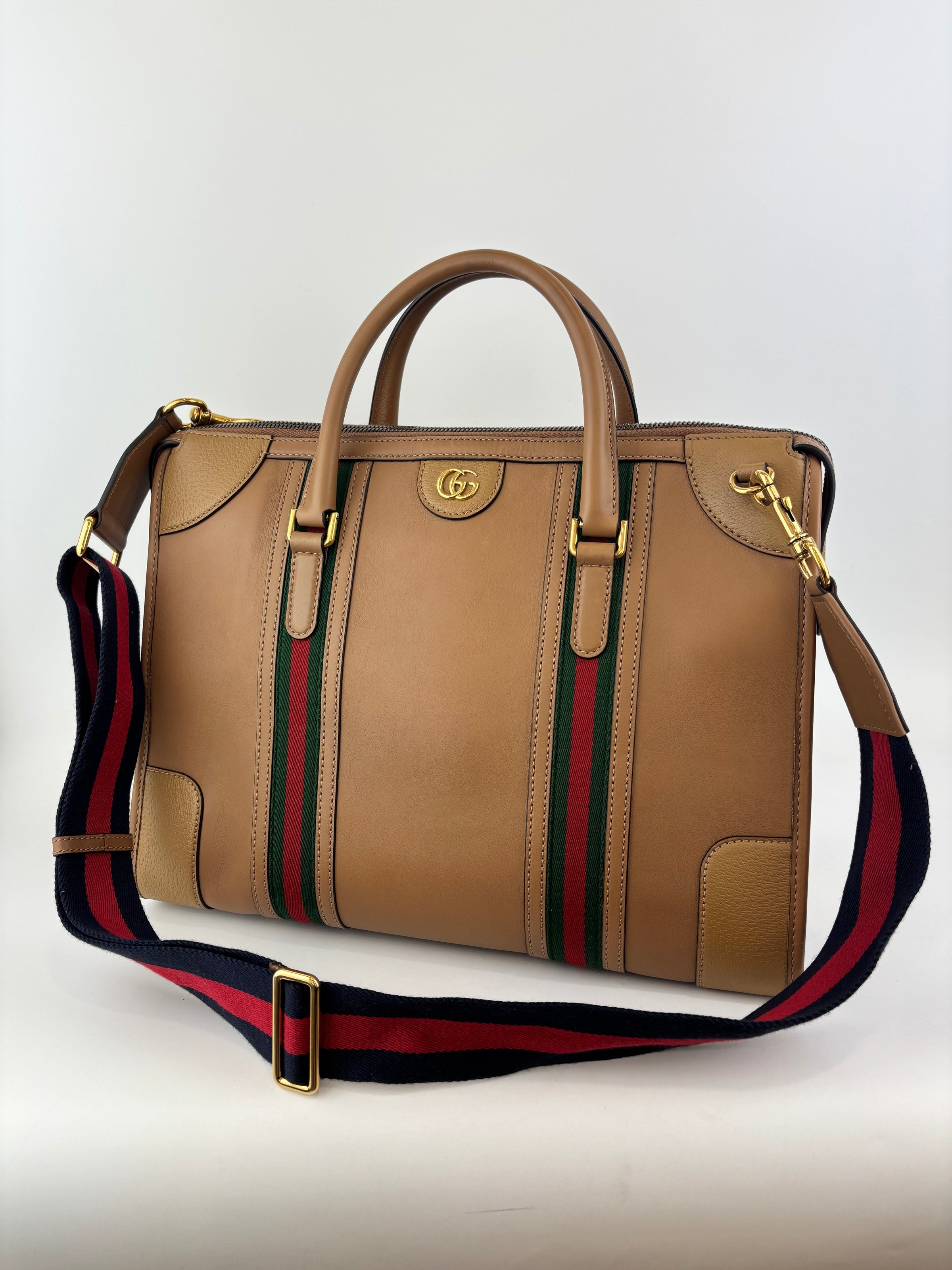 715671 Koi Calfskin Large GG Jacquard/Canvas Bauletto Duffle Bag