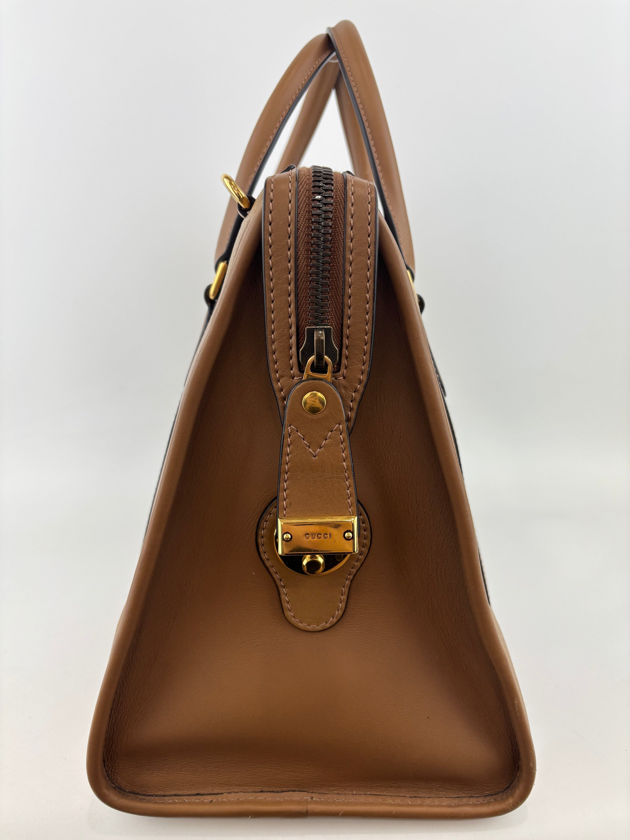 715671 Koi Calfskin Large GG Jacquard/Canvas Bauletto Duffle Bag