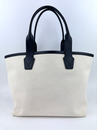 Cities Paris Jumbo Small Tote Bag In Beige Canvas With Black Leather Trim