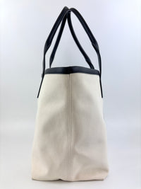 Cities Paris Jumbo Small Tote Bag In Beige Canvas With Black Leather Trim