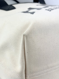 Cities Paris Jumbo Small Tote Bag In Beige Canvas With Black Leather Trim