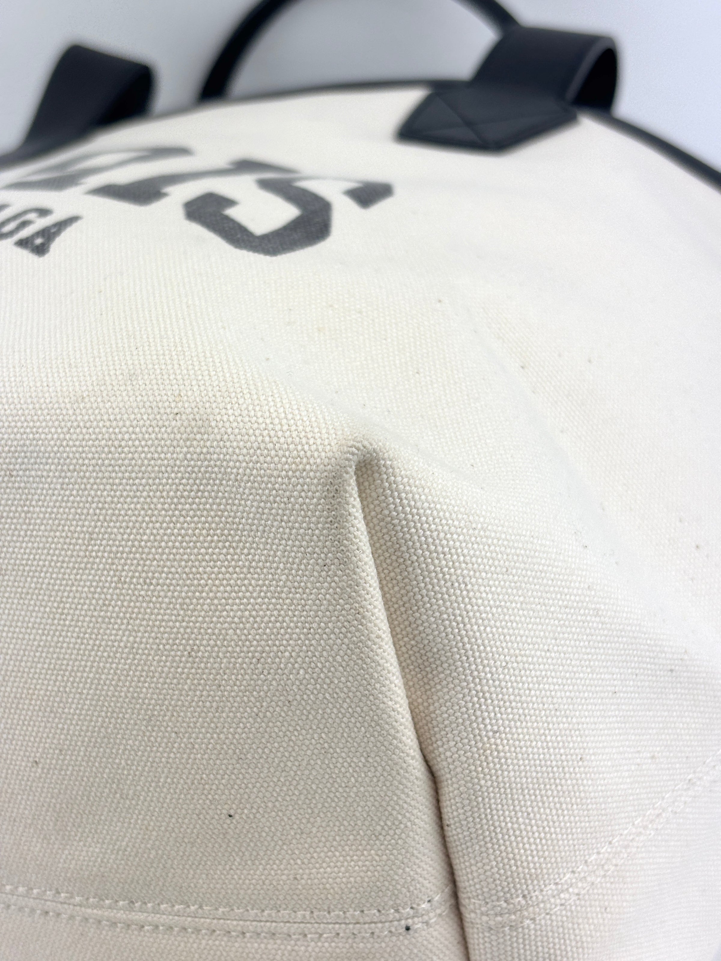 Cities Paris Jumbo Small Tote Bag In Beige Canvas With Black Leather Trim