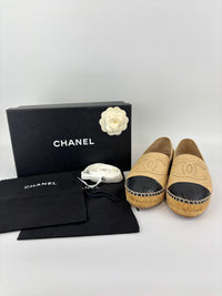 Beige / Black Lambskin Espadrilles Size 39