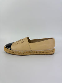 Beige / Black Lambskin Espadrilles Size 39