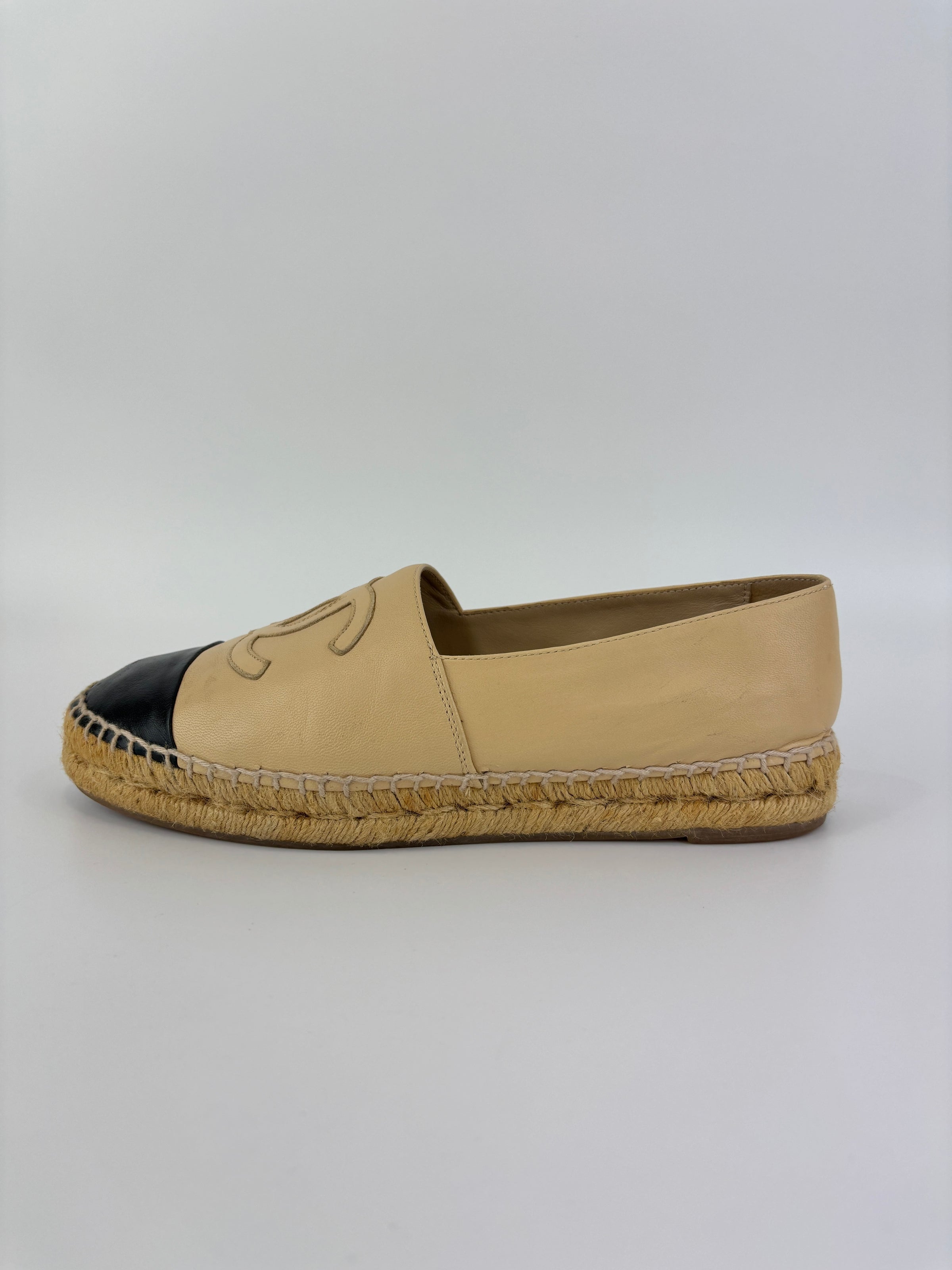 Beige / Black Lambskin Espadrilles Size 39