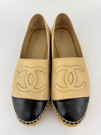 Beige / Black Lambskin Espadrilles Size 39