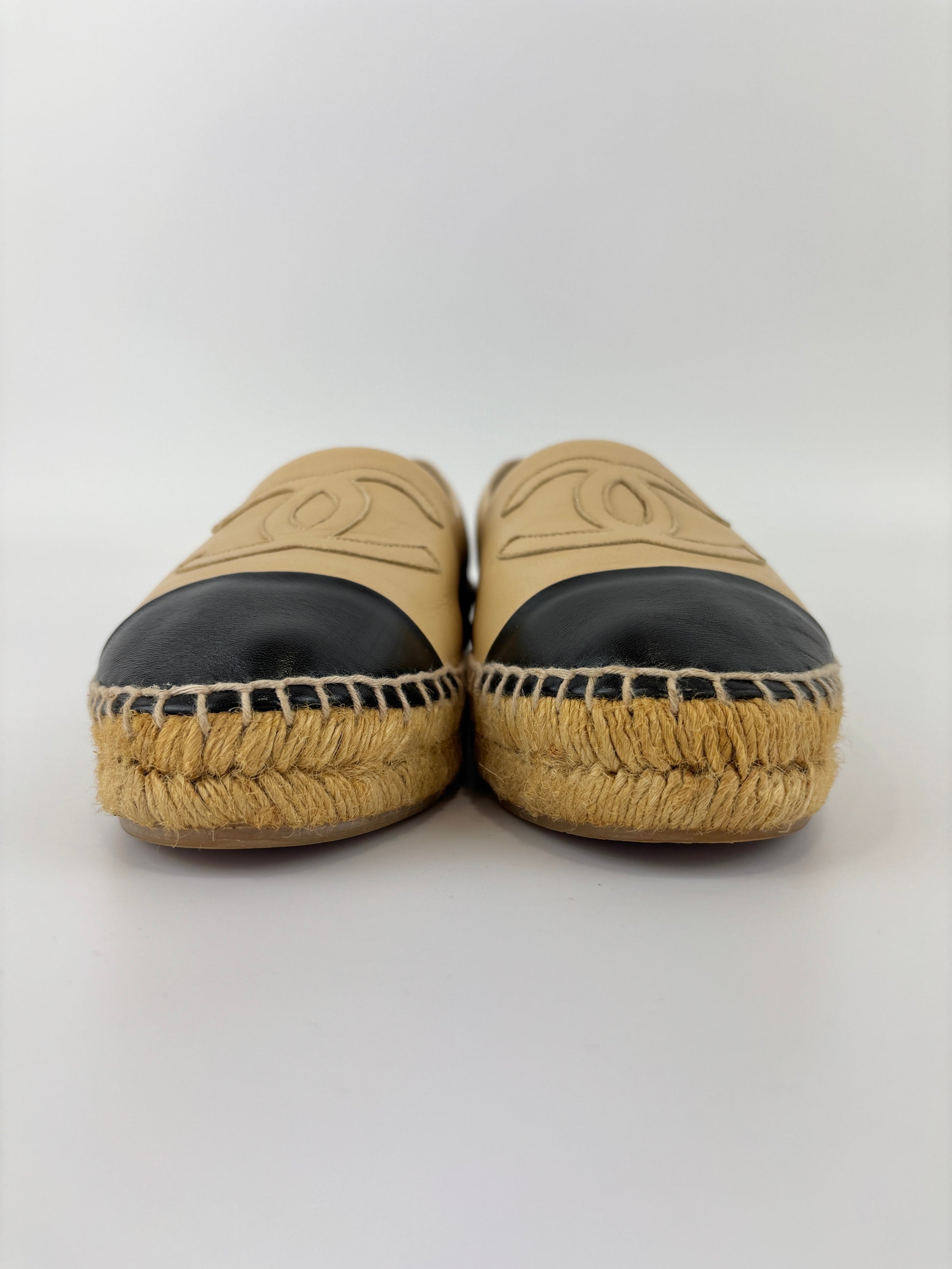 Beige / Black Lambskin Espadrilles Size 39