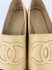 Beige / Black Lambskin Espadrilles Size 39
