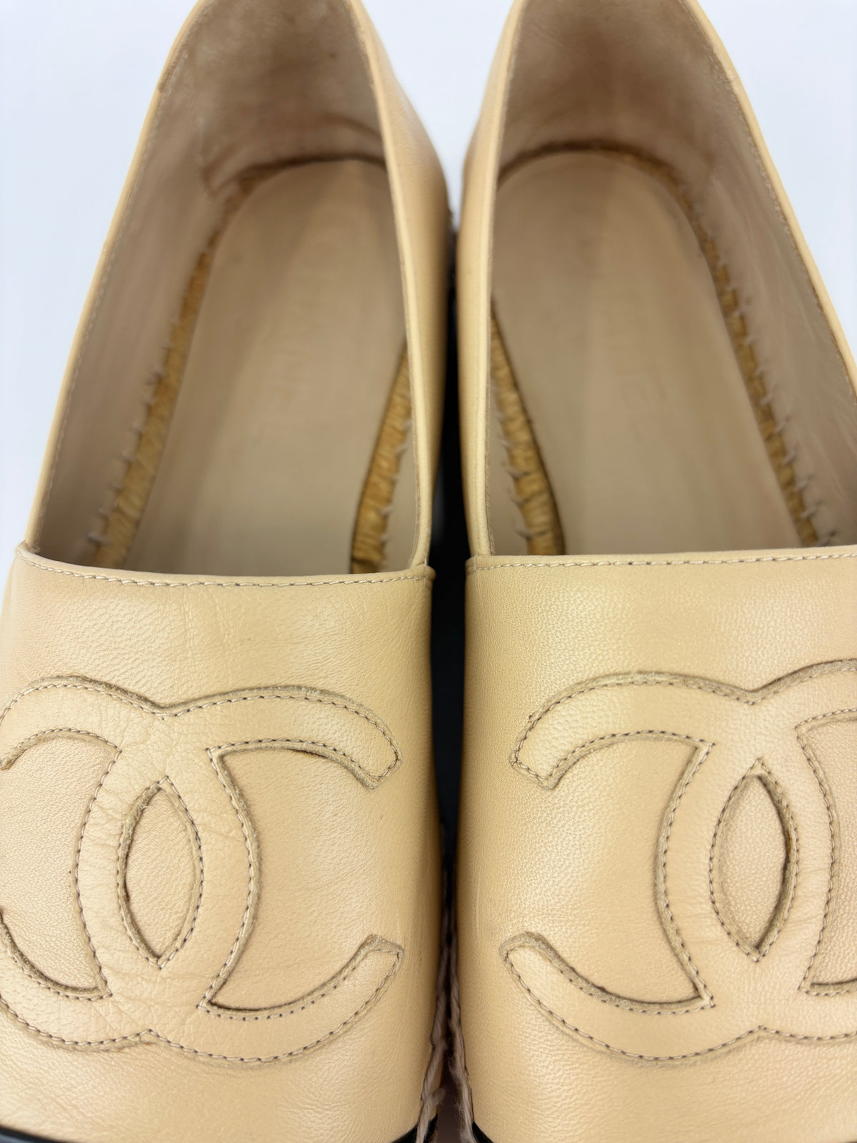 Beige / Black Lambskin Espadrilles Size 39