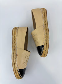 Beige / Black Lambskin Espadrilles Size 39